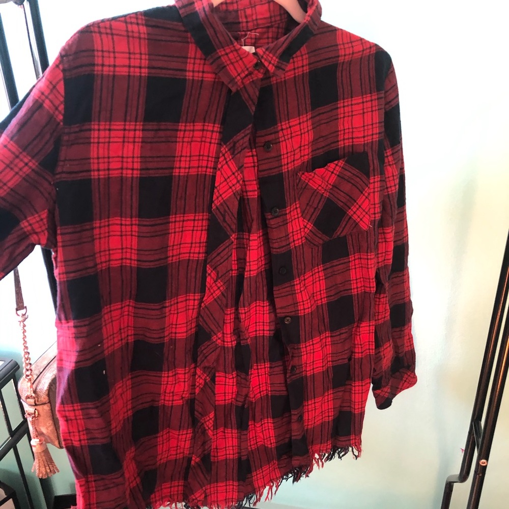 Distressed red and navy blue flannel
